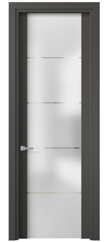 Межкомнатная дверь Планум 4114 ПЭТ графитовый Сатинированное стекло с гравировкой «КВАДРО», триплекс Цена 32539 ₽ | Volhovec