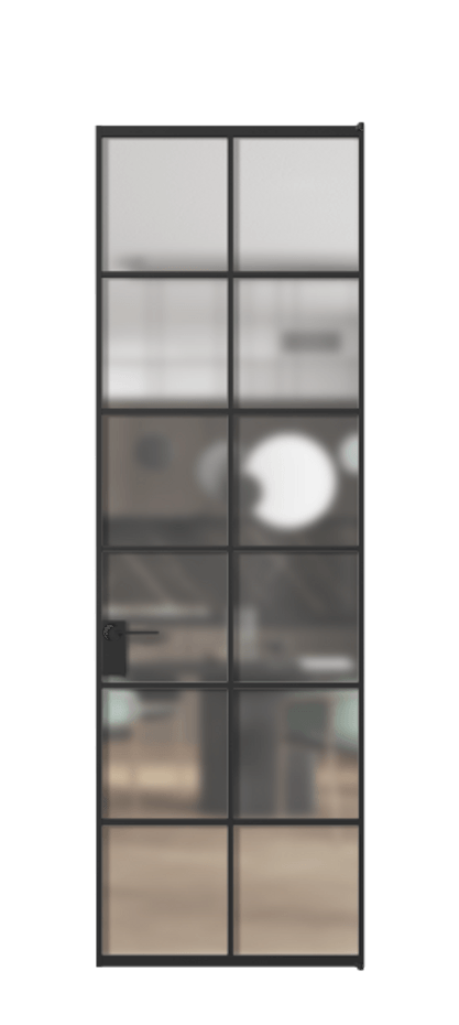 Алюминиевая дверь АЛПЛ040.05 Алюминий Черный Сатинированное стекло "Matelux Crystal Vision", калёное, матовое, каленое 6 мм Цена 152470  | Volhovec