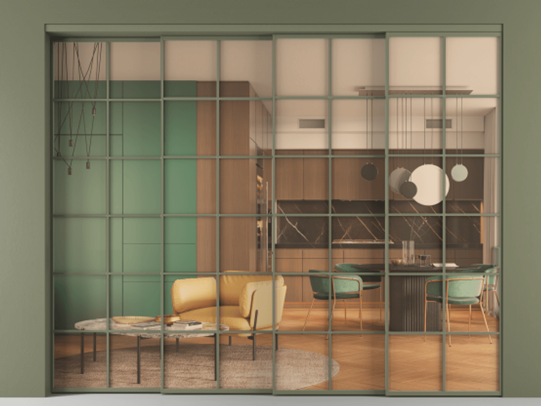 Перегородка Formato внутри проёма 4 створки с синхронным механизмом АЛПР 040.05 Алюминий оливковый тёмный Прозрачное оранжевое стекло, триплекс. Цена 488680 ₽ 1. Полотно 4 шт. (800/2100 мм)
2. Комплект установки раздвижной системы
3. Базовый комплект фурнитуры
4. Комплект фурнитуры телескопик синхро-3
5. Ручка RONDO
. Фабрика дверей Волховец 8 (800) 551 43 19 Перегородка Formato внутри проёма 4 створки с синхронным механизмом АЛПР 040.05 Алюминий оливковый тёмный Прозрачное оранжевое стекло, триплекс Цена 488680 ₽ | Volhovec