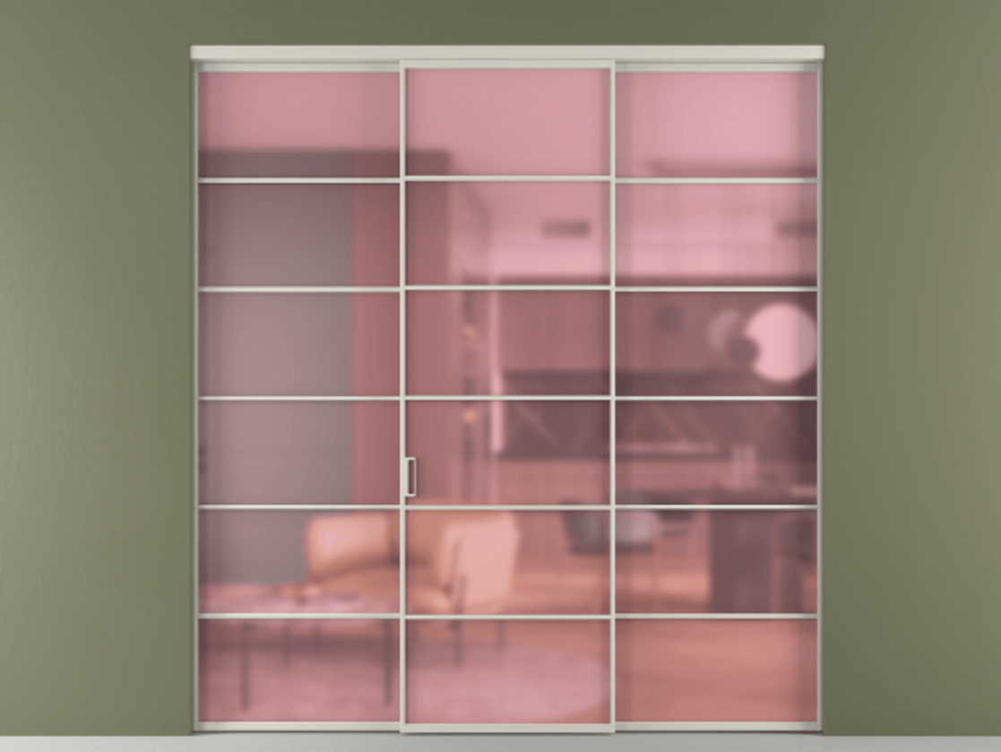 Перегородка Формато внутри проёма 3 створки АЛПР 040.04 Алюминий тёплый серый Сатинированное розовое стекло, триплекс Цена 267260 ₽ | Volhovec