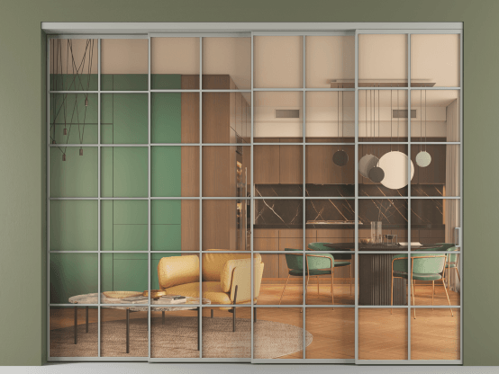 Алюминевая перегородка АЛПР 040.05_АНСР_ПРОЗ ОРАНЖ_new. Цвет Алюминий нейтральный серый. Материал Алюминий в эмали. Коллекция Перегородка Formato внутри проёма 4 створки с синхронным механизмом. Фото. Алюминевая перегородка АЛПР 040.05_АНСР_ПРОЗ ОРАНЖ_new. Цвет Алюминий нейтральный серый. Материал Алюминий в эмали. Коллекция Перегородка Formato внутри проёма 4 створки с синхронным механизмом. Картинка.