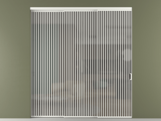 Алюминевая перегородка vn3_06_ Алюминий светло-серый Серый сатин матовое. Цвет Алюминий светло-серый. Материал Алюминий в эмали. Коллекция Перегородка Формато внутри проёма 3 створки с синхронным механизмом. Картинка.