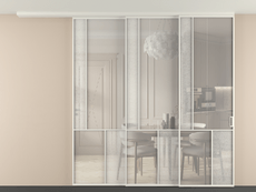 Перегородка Mosaic вдоль стены на потолок 3 створки с синхронным механизмом